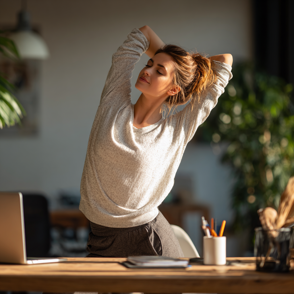 Serene Ukrainian elderly woman doing breathing exercises in a field of golden wheat, embodying connection with nature and traditional wisdom